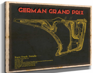 14" x 11" / Stretched Canvas Wrap Cutler West German Grand Prix Blueprint Race Track Print