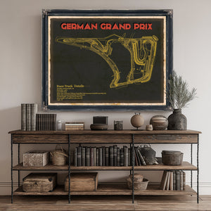 German Grand Prix Blueprint Race Track Print canvas print size guide 24x18 36x24 48x36 inches