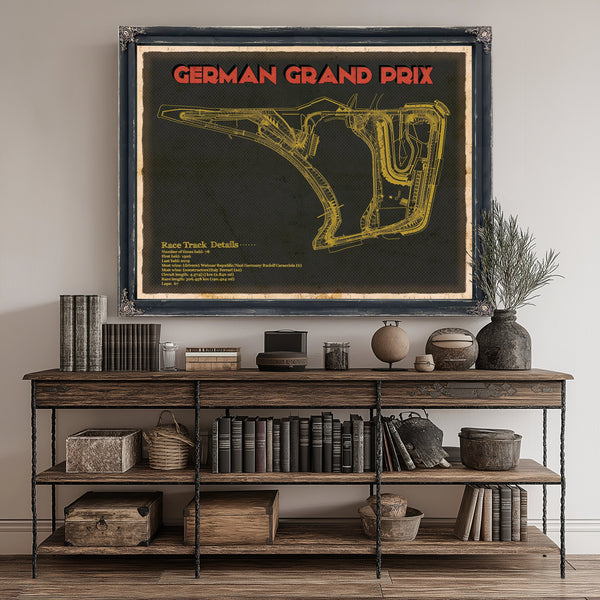 German Grand Prix Blueprint Race Track Print canvas print size guide 24x18 36x24 48x36 inches