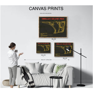 German Grand Prix Blueprint Race Track Print displayed on a wall