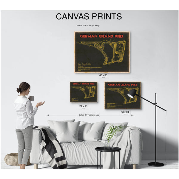 German Grand Prix Blueprint Race Track Print displayed on a wall
