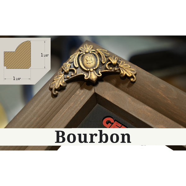 Bourbon frame corner detail, 1.5 inch ornate wood moulding, German Grand Prix Blueprint Race Track Print