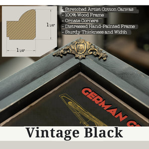 Vintage Black frame corner detail, 1.5 inch ornate wood moulding, German Grand Prix Blueprint Race Track Print