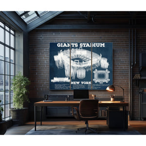 Giants Stadium - The Meadowlands New York Print as a 3 panel canvas wrap in an industrial loft office