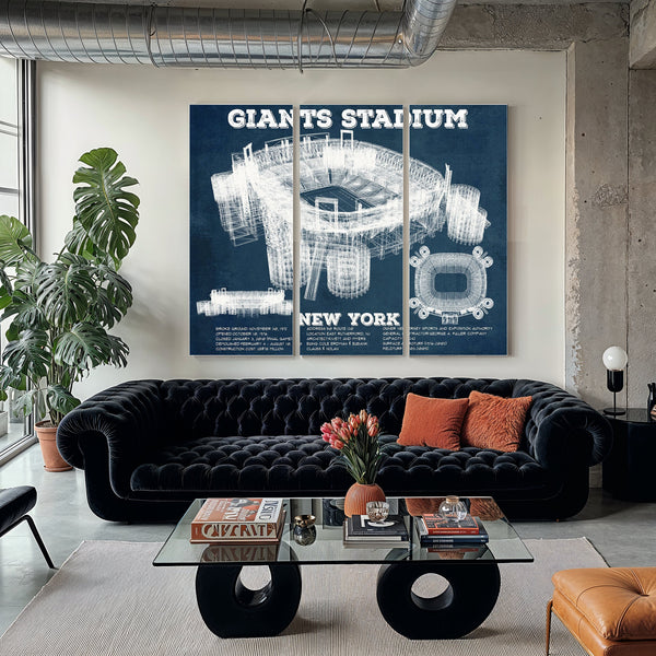 Giants Stadium - The Meadowlands New York Print as a 3 panel canvas wrap in a modern living room
