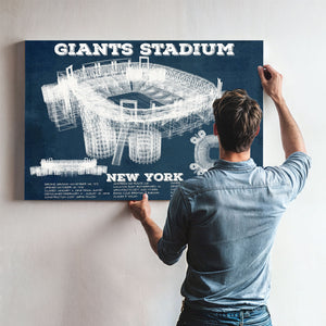 Giants Stadium - The Meadowlands New York Print framed in Vintage Black above a mid-century record console