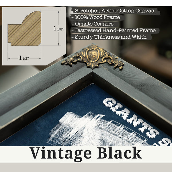 Vintage Black frame corner detail, 1.5 inch ornate wood moulding, Giants Stadium - The Meadowlands New York Print