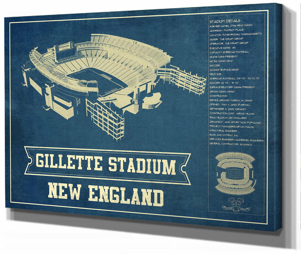 14" x 11" / Stretched Canvas Wrap Cutler West Gillette Stadium New England Patriots - Vintage Football Print