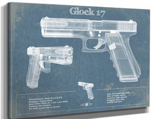 14" x 11" / Stretched Canvas Wrap Cutler West Glock 17 Blueprint Vintage Gun Print