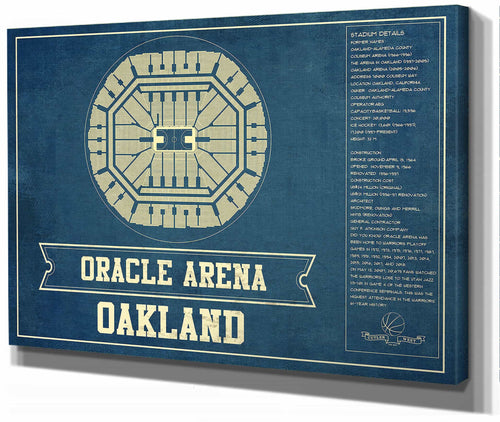 14" x 11" / Stretched Canvas Wrap Cutler West Golden State Warriors - Oracle Arena Vintage Basketball Blueprint Framed NBA Print