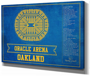 14" x 11" / Stretched Canvas Wrap Cutler West Golden State Warriors - Oracle Arena Vintage Basketball Blueprint Framed NBA Team Color Print