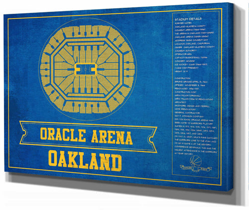 14" x 11" / Stretched Canvas Wrap Cutler West Golden State Warriors - Oracle Arena Vintage Basketball Blueprint Framed NBA Team Color Print