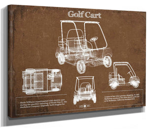 14" x 11" / Stretched Canvas Wrap Cutler West Golf Cart Blueprint Patent Art