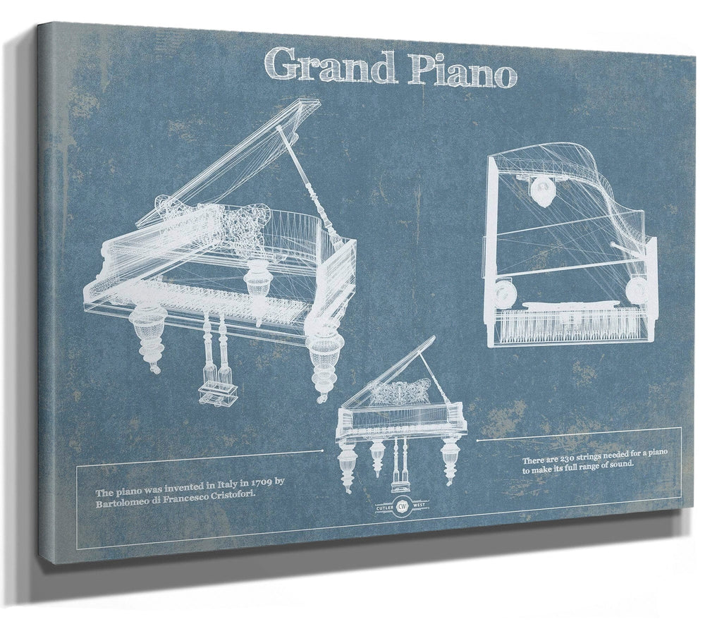 14" x 11" / Stretched Canvas Wrap Cutler West Grand Piano Blueprint