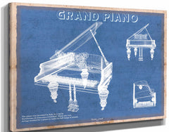 14" x 11" / Stretched Canvas Wrap Cutler West Grand Piano Musical Instrument Original Blueprint Art