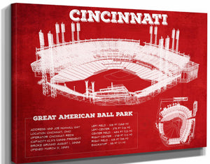 14" x 11" / Stretched Canvas Wrap Cutler West Great American Ballpark - Vintage Cincinnati Reds Baseball Print