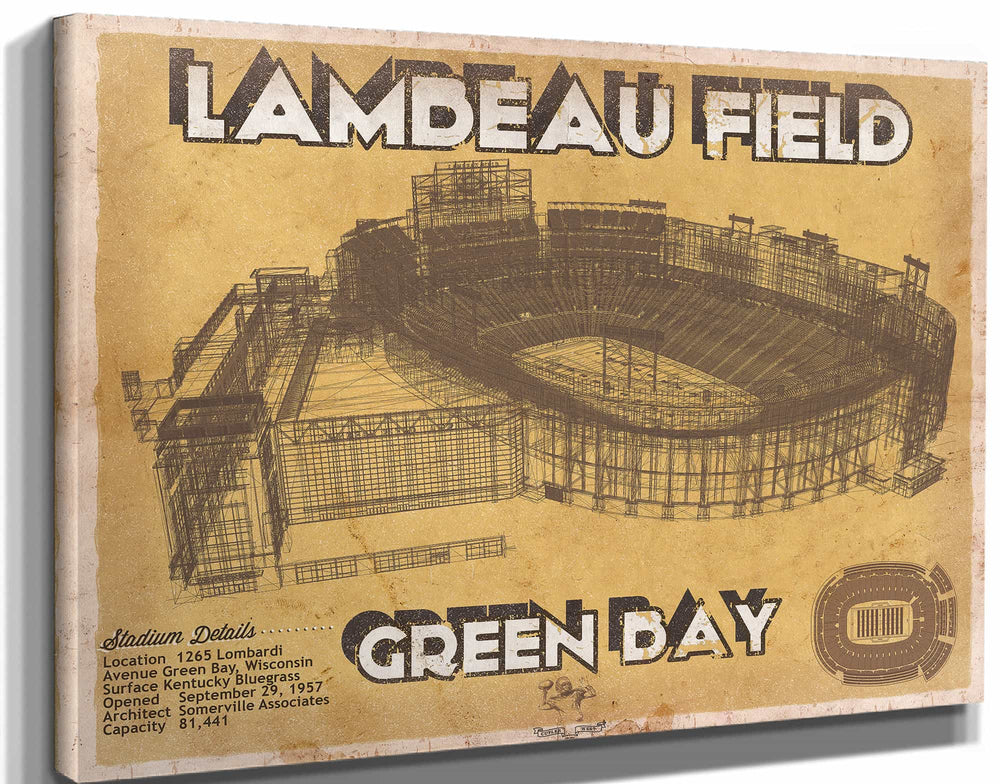 14" x 11" / Stretched Canvas Wrap Cutler West Green Bay Packers - Lambeau Field Brown Version Vintage Football Print