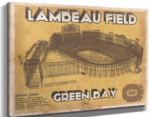 14" x 11" / Stretched Canvas Wrap Cutler West Green Bay Packers - Lambeau Field Brown Version Vintage Football Print