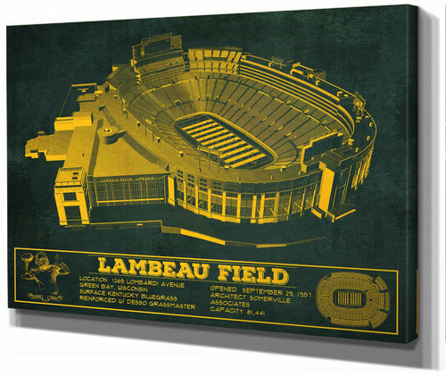 14" x 11" / Stretched Canvas Wrap Cutler West Green Bay Packers - Lambeau Field Team Color Vintage Football Print