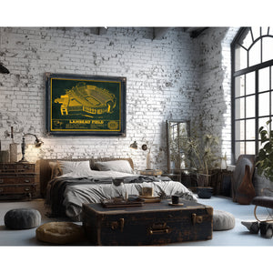 Green Bay Packers - Lambeau Field Stadium Print framed in Vintage Black in a farmhouse entryway