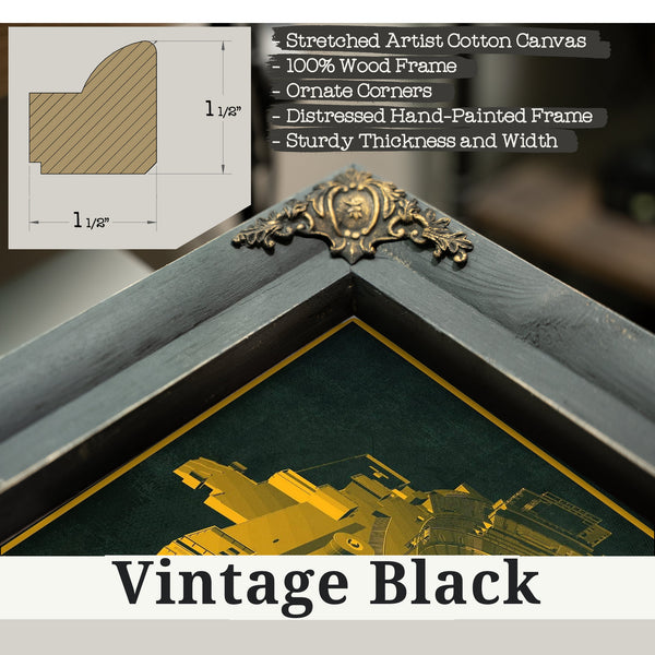 Vintage Black frame corner detail, 1.5 inch ornate wood moulding, Green Bay Packers - Lambeau Field Stadium Print