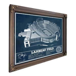 Green Bay Packers - Lambeau Field Stadium Print in a Bourbon stained wood frame with antique gold corners