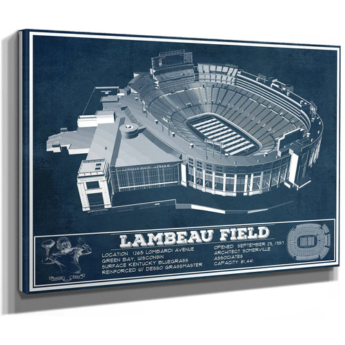Green Bay Packers - Lambeau Field Stadium Print as a stretched canvas wrap with gallery wrapped edges