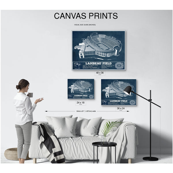 Green Bay Packers - Lambeau Field Stadium Print displayed on a wall