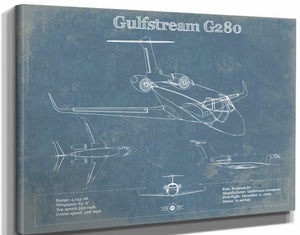 14" x 11" / Stretched Canvas Wrap Cutler West Gulfstream G280 Vintage Blueprint Airplane Print