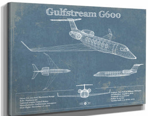 14" x 11" / Stretched Canvas Wrap Cutler West Gulfstream G600 Jet Vintage Aviation Blueprint