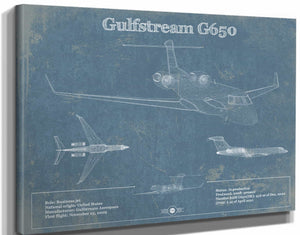 14" x 11" / Stretched Canvas Wrap Cutler West Gulfstream G650 Jet Vintage Aviation Blueprint