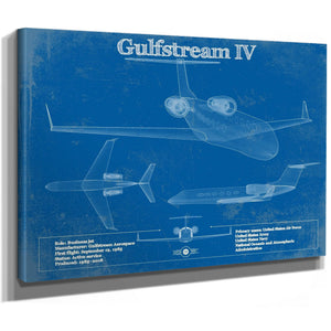Gulfstream IV Jet Blueprint Aviation Print as a stretched canvas wrap with gallery wrapped edges