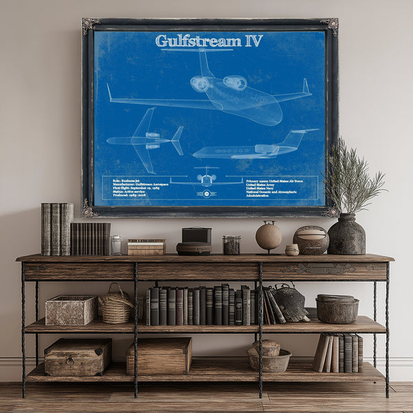 Gulfstream IV Jet Blueprint Aviation Print canvas print size guide 24x18 36x24 48x36 inches