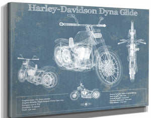 14" x 11" / Stretched Canvas Wrap Cutler West Harley-Davidson Dyna Glide Blueprint Motorcycle Patent Print