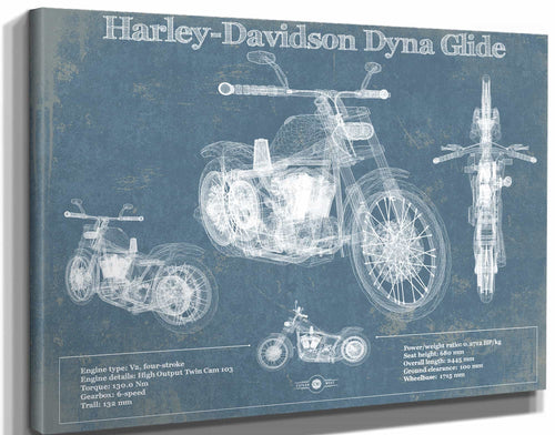 14" x 11" / Stretched Canvas Wrap Cutler West Harley-Davidson Dyna Glide Blueprint Motorcycle Patent Print
