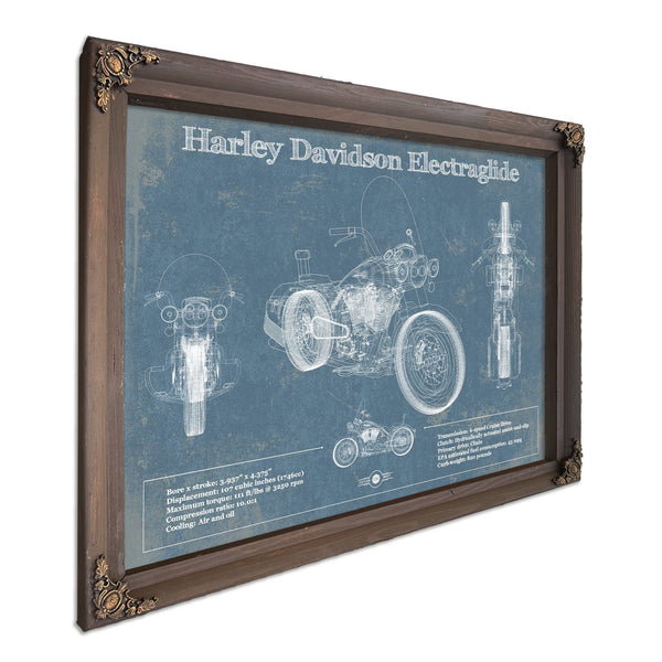Harley Davidson ElectraGlide Print in a Bourbon stained wood frame with antique gold corners