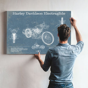 Harley Davidson ElectraGlide Print framed in Vintage Black above a mid-century record console