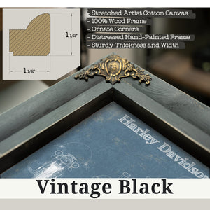 Vintage Black frame corner detail, 1.5 inch ornate wood moulding, Harley Davidson ElectraGlide Print
