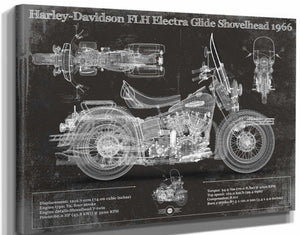 14" x 11" / Stretched Canvas Wrap Cutler West Harley-Davidson FLH Electra Glide Shovelhead 1966 Motorcycle Patent Print