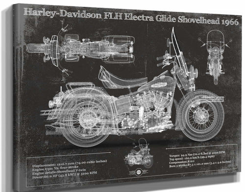 14" x 11" / Stretched Canvas Wrap Cutler West Harley-Davidson FLH Electra Glide Shovelhead 1966 Motorcycle Patent Print