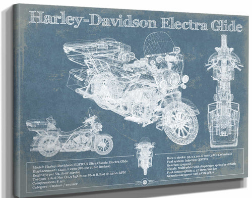 14" x 11" / Stretched Canvas Wrap Cutler West Harley-Davidson FLHTCUI Ultra Classic Electra Glide Vintage Motorcycle Patent Print