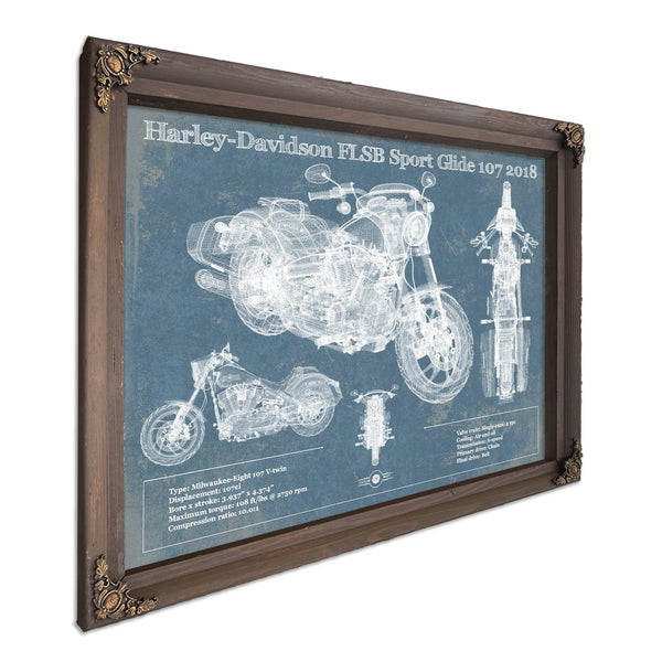 2018 Harley-Davidson FLSB Sport Glide 107 Print in a Bourbon stained wood frame with antique gold corners