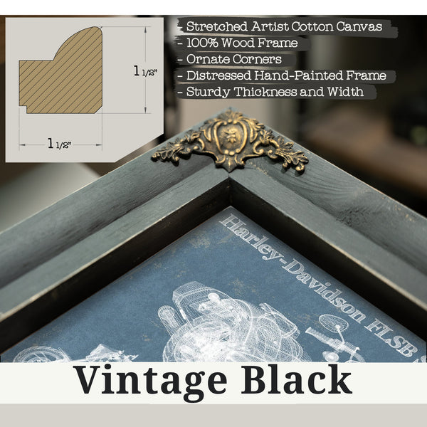 Vintage Black frame corner detail, 1.5 inch ornate wood moulding, 2018 Harley-Davidson FLSB Sport Glide 107 Print