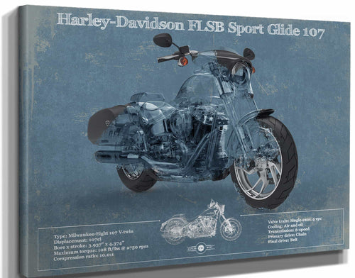 14" x 11" / Stretched Canvas Wrap Cutler West Harley-Davidson FLSB Sport Glide Blueprint Motorcycle Patent Print