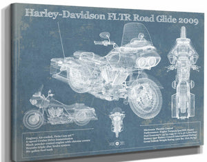 14" x 11" / Stretched Canvas Wrap Cutler West Harley-Davidson FLTR Road Glide 2009 Blueprint Motorcycle Patent Print