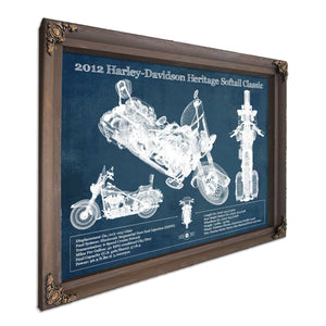 2012 Harley Davidson Heritage Softail Print in a Bourbon stained wood frame with antique gold corners
