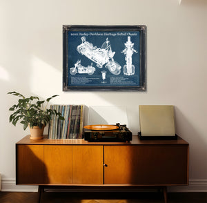 2012 Harley Davidson Heritage Softail Print framed in Vintage Black in a loft bedroom