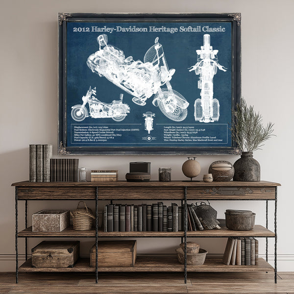 2012 Harley Davidson Heritage Softail Print canvas print size guide 24x18 36x24 48x36 inches