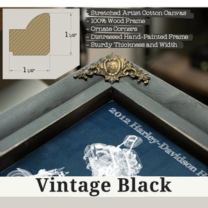 Vintage Black frame corner detail, 1.5 inch ornate wood moulding, 2012 Harley Davidson Heritage Softail Print