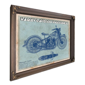 Harley-Davidson Knucklehead Print in a Bourbon stained wood frame with antique gold corners